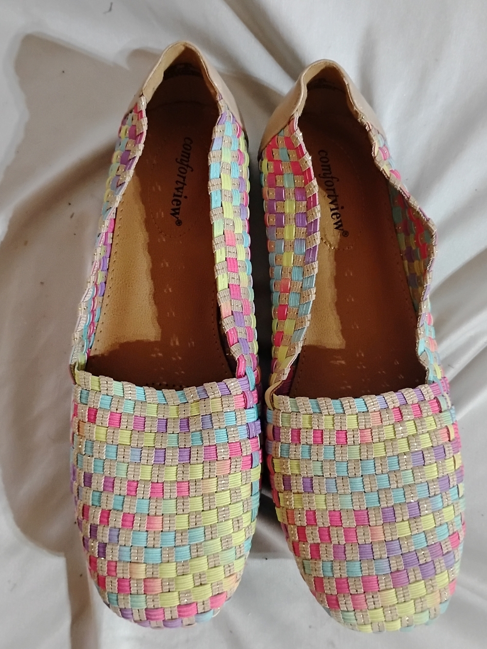 comfortview Pastel Multicolor Woven Slip-On Flats Size 9.5W